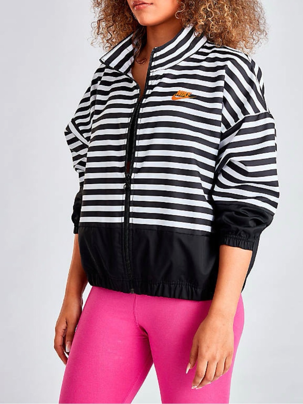 Nike Women’s Black & White Striped Bomber Jacket with gold Logo